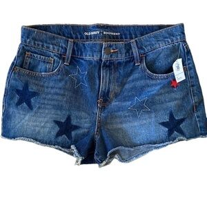 NWT Old Navy Boyfriend Shorts Denim With Stars Raw Leg Endings Size 8